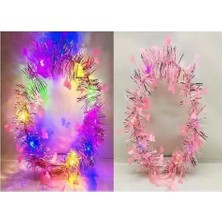 ENG Nessiworld Kalp Püsküllü Gece Parıltısı 3 Modlu Led&amp;#39;li Işıklı Taç Pembe Renk