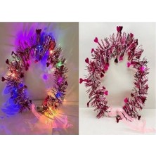 ENG Nessiworld Kalp Püsküllü Gece Parıltısı 3 Modlu Led&amp;#39;li Işıklı Taç Fuşya Renk