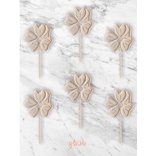 Glam Dekorasyon Krem Renk Çiçek 6'lı Doğum Günü Cupcake Kek ve Tatlı Süsleri Pasta Kürdanı