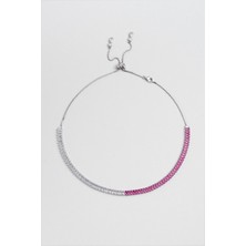 Renkli Baget 18 Ayar Beyaz Altın Kaplama Ayarlanabilir Gümüş Choker Kolye