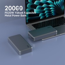 Bix PB205 20000MAH Pd 20W Çift Usb-C Portlu Hızlı Şarj Destekli Taşınabilir Metal Powerbank Koyu Gri