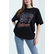 Caliente Bisiklet Yaka 1997 Baskılı Oversize Kalın Dokulu Pamuklu T-Shirt