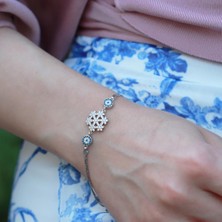 Necati Gün Nazar Bocuklu Kar Tanesi Zirkon Taşlı Gümüş Bileklik