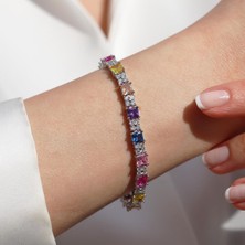 Necati Gün Kare Renkli Zirkon Taşlı Gümüş Bileklik