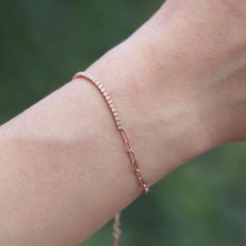 Necati Gün Rose Gold Kaplama Yarım Su Yolu Zincirli Gümüş Bileklik