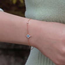 Necati Gün Kutup Yıldızı Figürlü Zirkon Taşlı Mine İşli Rose Gold Kaplama Gümüş Bileklik