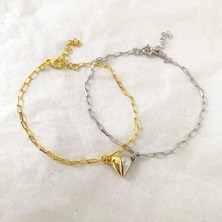 Necati Gün Mıknatıslı Kalp Çift Gümüş Bileklik