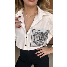 Qimya Butik Bebe Plus Kadın Fill Işlemeli Oversize Gömlek