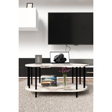 Modern Oval Orta Sehpa Çift Katlı Metal Ayaklı Salon, Ofis, Dekoratif Sehpa, Kahve Sehpası