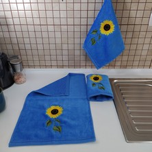 Butik Ayçiçeği Nakış Işlemeli 3lü Mutfak Havlusu Seti