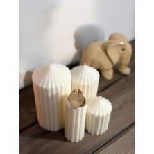 Aurelia Candle 4'lü Çizgili Silindir Mum Seti *Mum Kasesi Hediyeli*