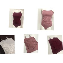 Trend Dress Kadın Pamuklu Likralı Ip Askı Atlet Yüksek Bel Külot Takım(3lü Pkt)