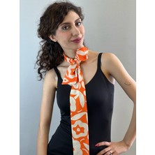 Turuncu Çiçekli Kadın Fular Boyun Bağı Giyim Çanta Aksesuarı 130X6 cm