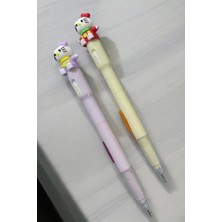 2 Adet Kedi Başlıklı Model Uçlu Versatil Kalem Seti Yandan Basmalı 0,7 Uçlu Kalem Seti Işıklı