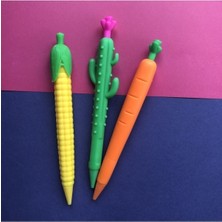 İthal Çesit Havuç Mısır Kaktüs Uçlu Kalem 3'lü Set 0,7 mm Hafif Plastik Malzeme ile Eğlenceli Tasarım