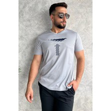 Erkek V Yaka Baskılı T-shirt P-00003551