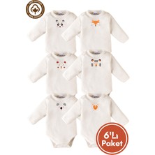 Unisex %100 Organik Pamuklu Hayvan Figürlü 3-6-9-12 Ay 6lı Uzun Kollu Bebek Body Zıbı