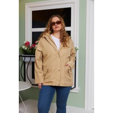 Rmg Iç Astar Ekose Detaylı Büyük Beden Bej Trençkot