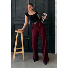 Bordo Çift Pileli Kemerli Pantolon MG2330