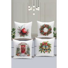 Filamente 4'lü Kırlent Kılıf Seti Yılbaşı Christmas Deseni Çift Taraflı Dijital Baskılı