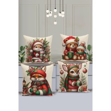 Filamente 4'lü Kırlent Kılıf Seti Yılbaşı Christmas Deseni Çift Taraflı Dijital Baskılı