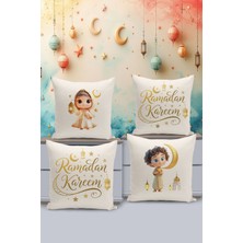 Filamente 4'lü Kırlent Kılıf Seti Ramazan - Ramadan Çocuk Desenli Çift Taraflı Dijital Baskılı