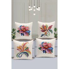 Filamente 4'lü Kırlent Kılıf Seti Nakış Görünümlü Desen Çift Taraflı Dijital Baskılı