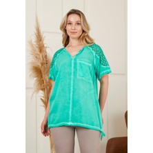 Rmg Eteği Bağlamalı Omuz Detaylı Büyük Beden Yeşil Bluz