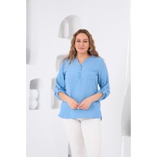 Rmg Hakim Yaka Mavi Büyük Beden Bluz