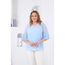 Rmg Kolları Piliseli Büyük Beden Bebe Mavi Bluz