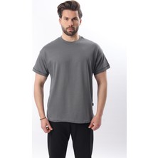 Füme Bisiklet Yaka Çoban Dikişli Overfit Erkek T-Shirt E7103
