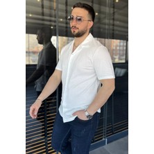 Mishar İtalia Erkek Kendinden Desenli Devrik Yaka Yarım Kol Gömlek