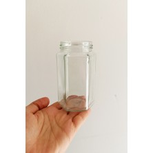 Afracam 385 ml Metal Siyah Kapaklı Altıgen Bal Kavanozu 385 cc Şeffaf Hexagon Kavanoz 36 Adet (500 gr Bal Alır)