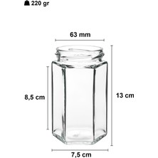 Afracam 385 ml Metal Siyah Kapaklı Altıgen Bal Kavanozu 385 cc Şeffaf Hexagon Kavanoz 36 Adet (500 gr Bal Alır)