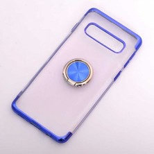 Galaxy S10 Uyumlu Kılıf Kenarları Renkli Yüzüklü Standlı Gesse Godivje Silikon Kapak