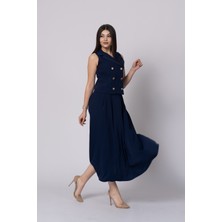 Trend Model Içi Astarlı Düğmeli Yelek & Kemerli Uzun Etek Takımı 1205