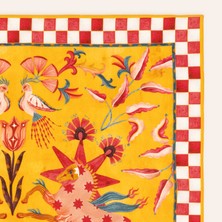 Pera Dijital Baskılı Yün %100 Yün Fular 90x90 Cm Sarı