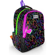 Coral High Çok Renkli Kalp Desenli Üç Bölmeli Okul Sırt Çantası 23670