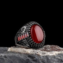Tesbih Sepetim 925 Ayar Gümüş Akik Taşlı Oval Model Erkek Yüzük