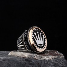 Tesbih Sepetim 925 Ayar Gümüş Kral Tacı Motifli Mikro Taşlı Model Erkek Yüzük