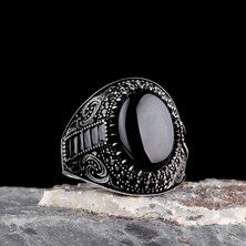 Tesbih Sepetim 925 Ayar Gümüş Onix Taşlı Oval Model Erkek Yüzük