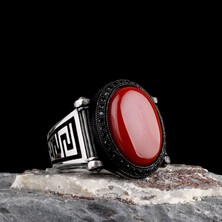 Tesbih Sepetim 925 Ayar Gümüş Akik Taşlı Oval Model Erkek Yüzük