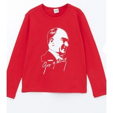 LCW Kids Kırmızı Bisiklet Yaka Atatürk Baskılı Kız Çocuk Tişört