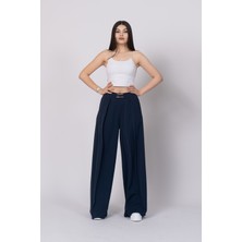 Trend Model Pile Detay Yüksek Bel Cepli Bol Paça Pantolon 30221