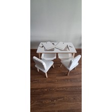 Toprak Atelier Parla Twin Çocuk Masası Çalışma ve Aktivite Masası-Yaz-Sil Yüzey Beyaz Puflu 2  Sandalyeli