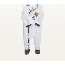 Ecocotton Pingu Bebek Tulumu %100 Organik Pamuk Penye Baskılı Beyaz