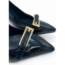 Zeynep Yıldırım Gold Tokalı Rugan Altın Topuk Kadın Siyah Stiletto - Golden Luxe