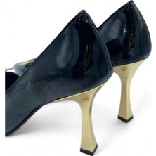 Zeynep Yıldırım Gold Tokalı Rugan Altın Topuk Kadın Siyah Stiletto - Golden Luxe