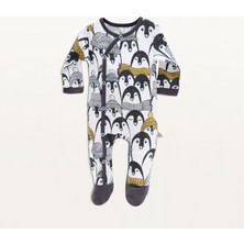 Ecocotton Pingu Bebek Tulumu %100 Organik Pamuk Penye Baskılı Antrasit