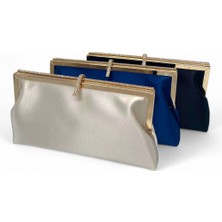 Bej Saten Taş Detaylı Zincirli Kadın Clutch Abiye Çanta - Serenity Luxe